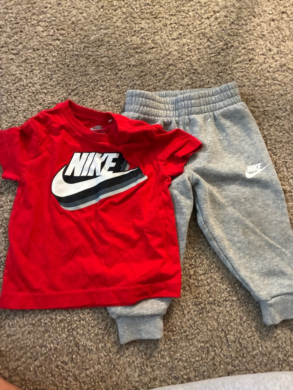 Nike Red Logo Tee with Gray Joggers Kids Set